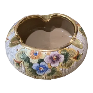 Early 20th Century Antique Deruta Italy Pottery Ashtray Hand Painted Artist Signed