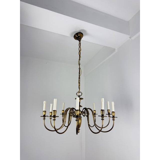Metal Ten-Light Liberty Brass Chandelier, 1950 For Sale - Image 7 of 10