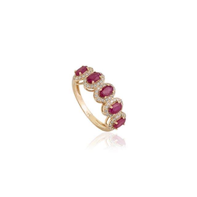Not Yet Made - Made To Order 14k Gold Vintage Inspired 1.5ct Ruby & Diamond Halo Wedding Band Ring Size 6.5 For Sale - Image 5 of 17