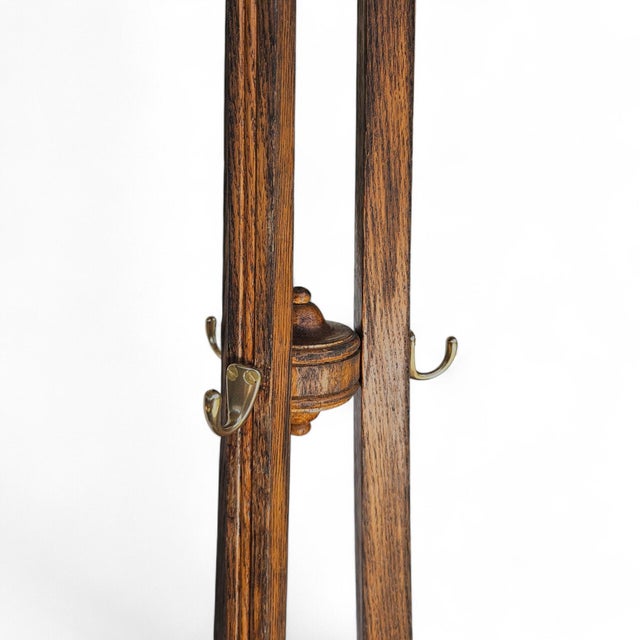 Antique Arts & Crafts Quarter Sawn Tiger Oak Hall Tree & Umbrella Stand, C. 1900 For Sale - Image 9 of 12