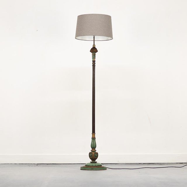 Rustic English Floor Lamp with Weathered Paint For Sale - Image 3 of 9