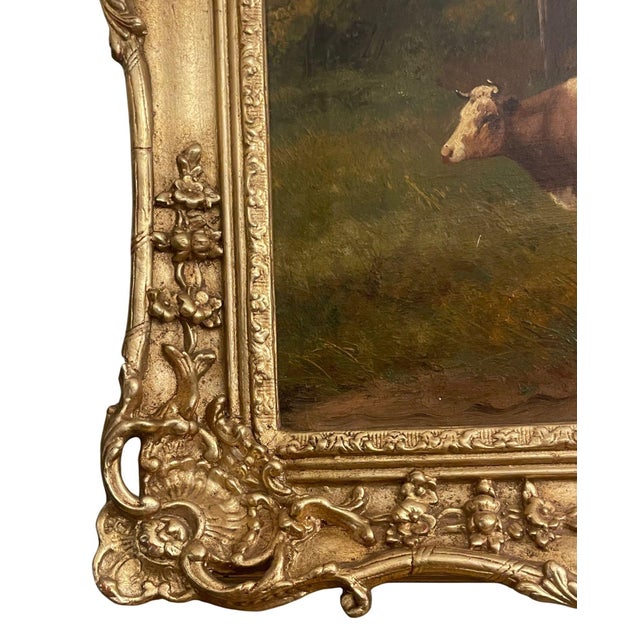 19th Century 19th Century Italian Pastoral Cow Painting Signed by Vitolla For Sale - Image 5 of 9