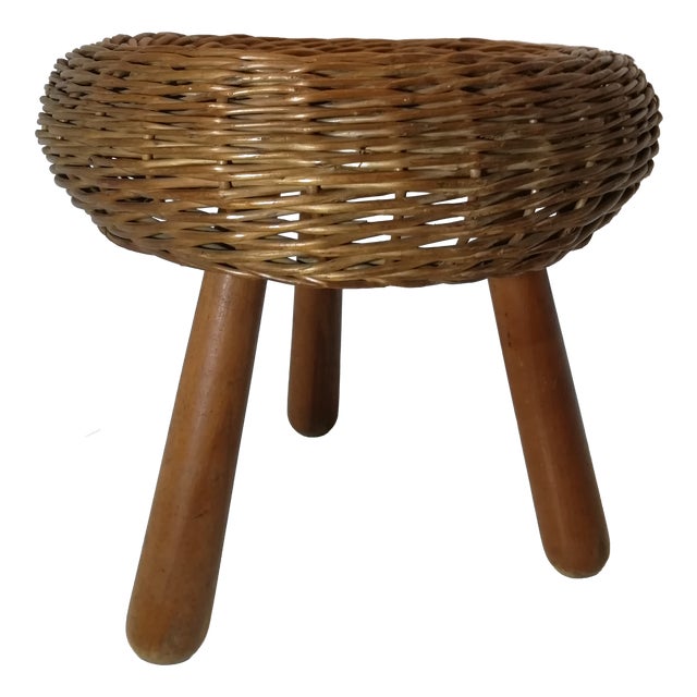 Vintage Wicker Stool by Tony Paul, 1950s For Sale