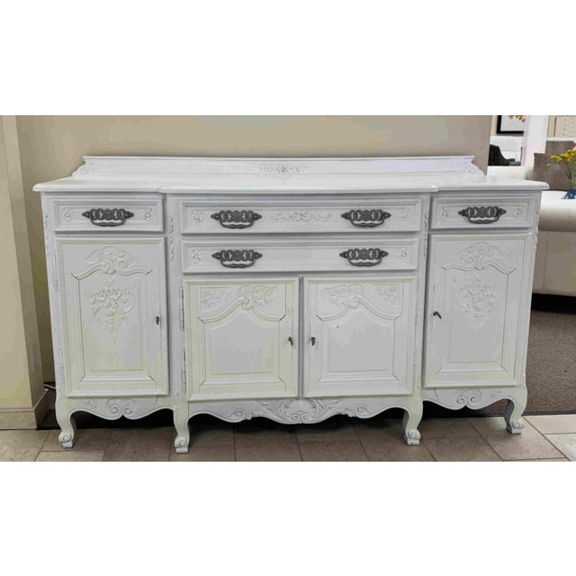 French Provincial Vintage Painted French Country Sideboard Buffet Cabinet For Sale - Image 3 of 16