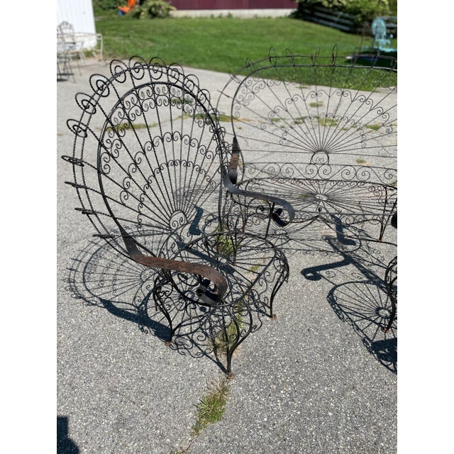 Hollywood Regency Vintage Twisted Iron Peacock Chairs and Settee, 3 Pieces For Sale - Image 3 of 11