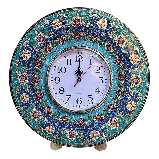 Handmade Copper Clock with Carved Flowers For Sale