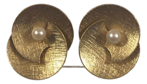 1950s Carl Art 12k Gf & Pearl Modernist Swirl Earrings, A Pair