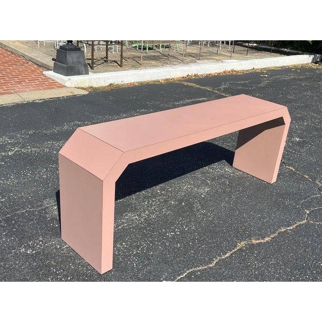 Post Modern Mauve Laminated Waterfall Sofa Table For Sale - Image 4 of 18