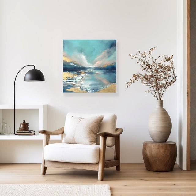 Blue Gentle Shores - Original Abstract Seascape Painting on Canvas With Gold Leaf by Charlotte Elizabeth For Sale - Image 8 of 10