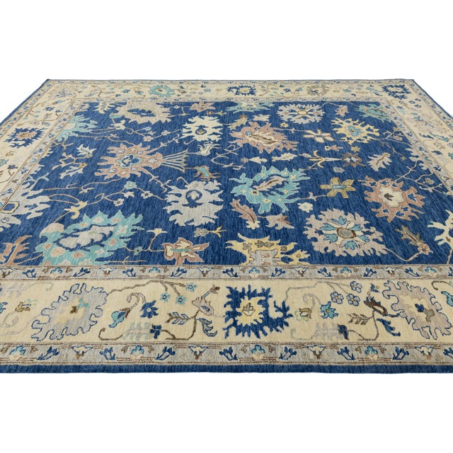 Contemporary Hand-Knotted Wool Modern Oushak Style Area Rug in Indigo Blue For Sale In New York - Image 6 of 12