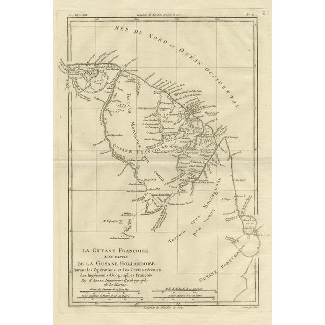 French Guiana and Suriname Colonial Map of the Guianas by Rigobert Bonne, 1780 For Sale - Image 3 of 9