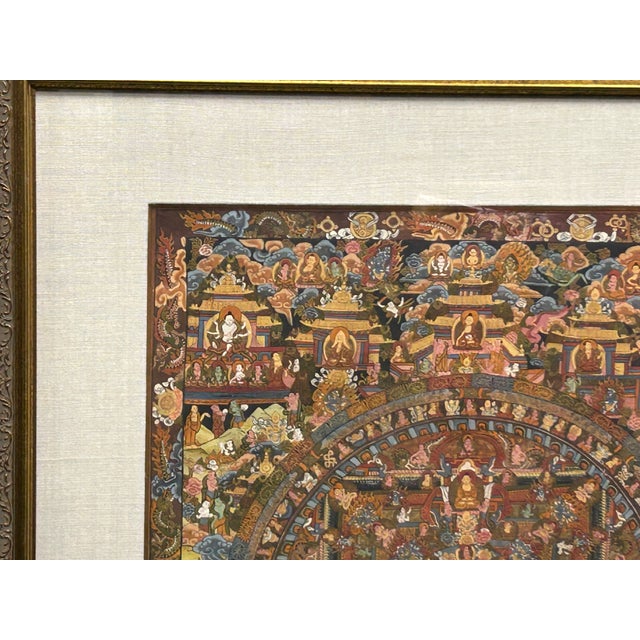 Tibetan Handpainted Canvas Mandala of Buddhas Thangka Framed Art For Sale In San Francisco - Image 6 of 9
