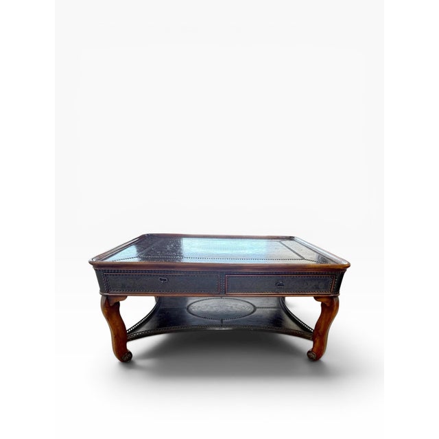 2010s Theodore Alexander Louis XIII Style Etched Brass Tray Top Coffee Table For Sale - Image 5 of 16