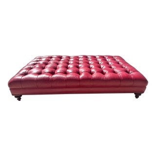 Charles Stewart Large Tufted Red Leather Ottoman/Coffee Table For Sale