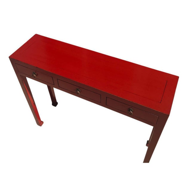 Late 19th Century Red 3-Drawer 37" Long Console Table For Sale - Image 5 of 5