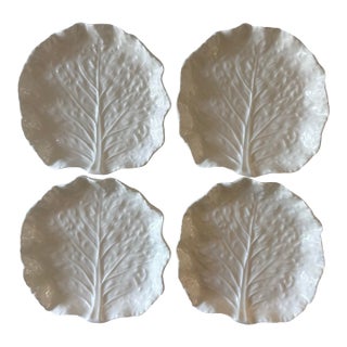 Set of 4 White Ceramic Cabbage Leaf Plates For Sale