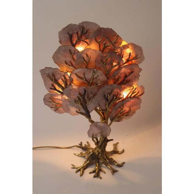 Discover a vintage tree lamp sculpture from Richard Faure for La Maison Honore. This lamp is made of brass and purple...