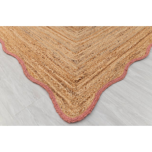 Pink 2.6x10Ft. Pink Wave Scallop Edge Jute Rug For Sale - Image 8 of 12