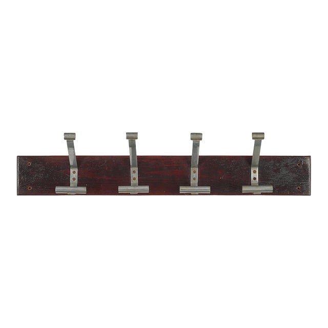 Vintage European 33.5 In. Four Hook Wood Wall Rack For Sale