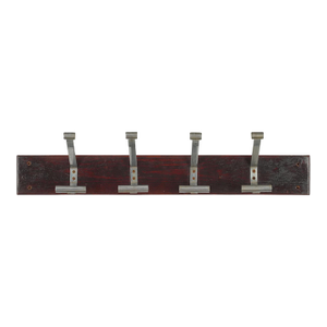 Vintage European 33.5 In. Four Hook Wood Wall Rack