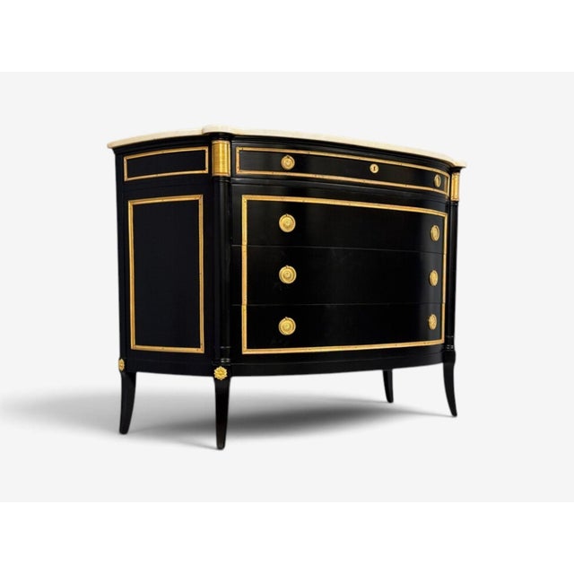 Maison Jansen Style, Louis XVI Bow Front Chest, Ebonized Wood, France, 1900s For Sale In New York - Image 6 of 17
