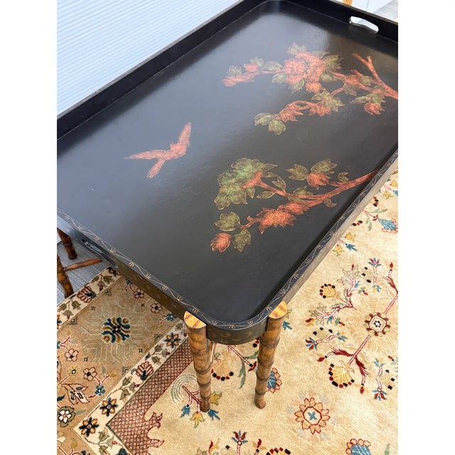 Hollywood Regency Bamboo With Lacquer Tray Table For Sale In San Francisco - Image 6 of 12