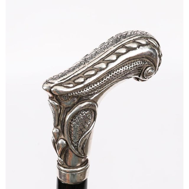 Antique French Art Nouveau Silver Walking Cane Stick, 1800s For Sale - Image 4 of 13