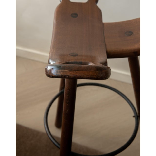 Vintage Spanish Brutalist Wooden Marbella Bar Stools from Confonorm, 1970s, Set of 3 For Sale - Image 11 of 18