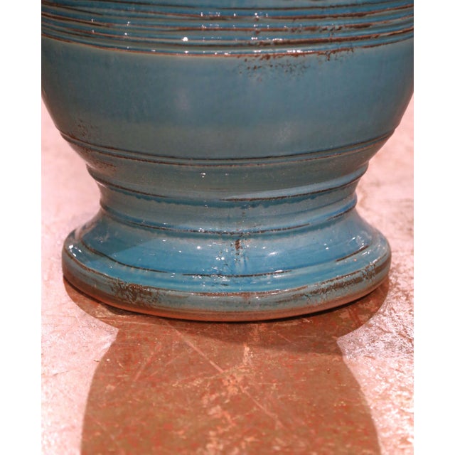 Early 21st Century Pair of French Turquoise Glazed Terracotta Planters by La Madeleine in Anduze For Sale - Image 5 of 12