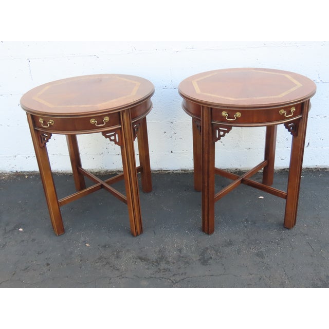Lane Hollywood Regency Inlay Side End Tables a Pair 3739 For Sale - Image 16 of 18