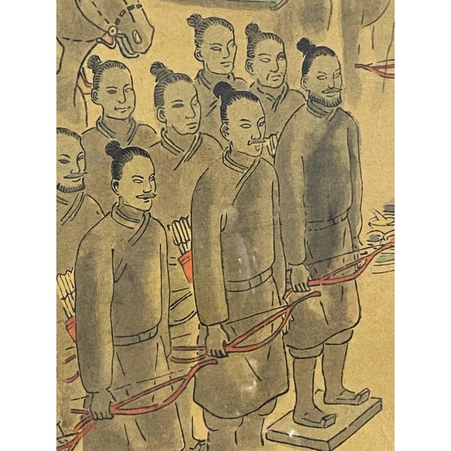 Late 19th century chinoiserie woodblock print polychrome water color embellished, depicting the Emperor Qin Shin Huang...