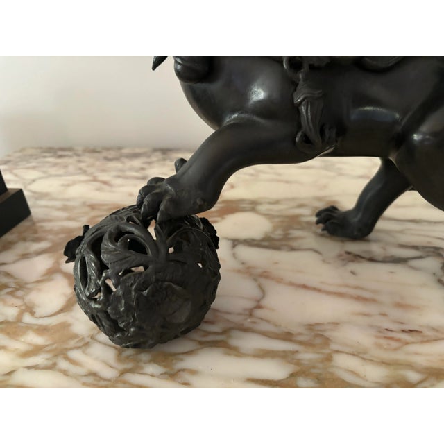 Japanese Mid 20th Century Bronze Japanese Shishi / Foo Dog With Ball For Sale - Image 3 of 9