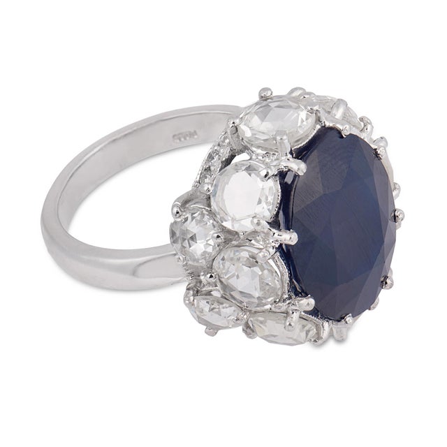 Vintage 8.79 Carat Sapphire Diamond Platinum Cocktail Ring, Size 6 For Sale - Image 4 of 6