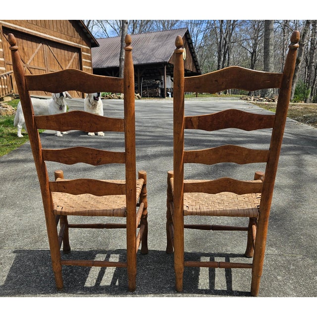 Late 19th Century Pair of Ashe County, North Carolina Maple Ladder Back Chairs For Sale - Image 4 of 16