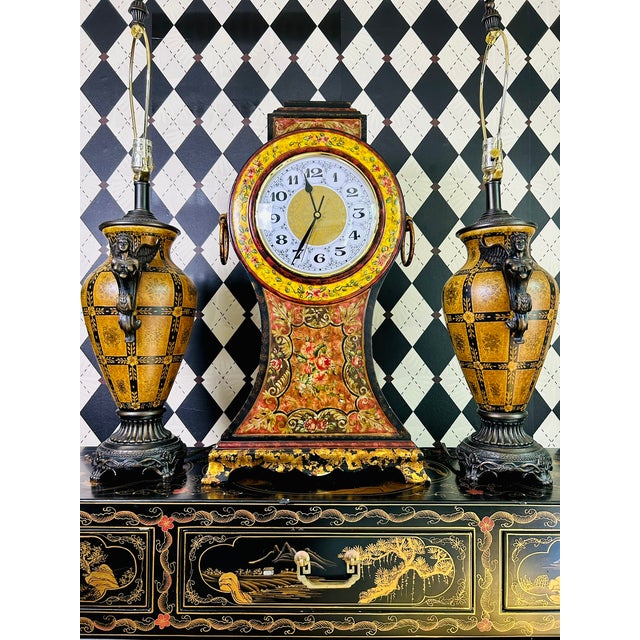 Wood Castilian Imports Oversized Italian Florentine Style Hand-Painted Mantel Clock For Sale - Image 7 of 18