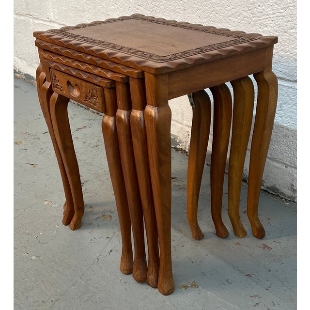 American Set of Four Carved Antique Nesting Tables For Sale - Image 3 of 14