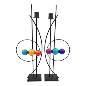 Pair of Rick Martin Abstract Modernist Pop Art Memphis Style Bold Candle Holders 2012