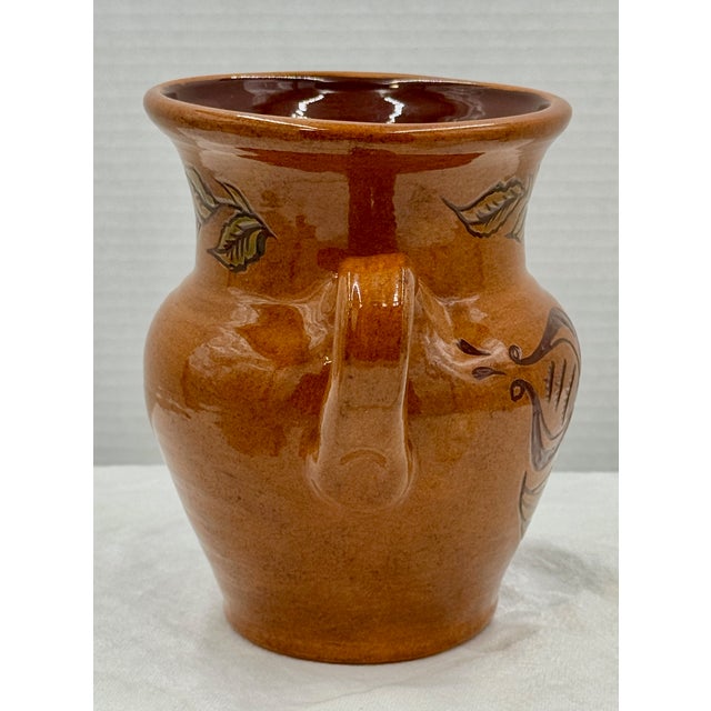 Ned Foltz 2002 Signed Redware Flared Rim Double Handled Crock With Sgaffitto Decoration This Foltz redware crock with...