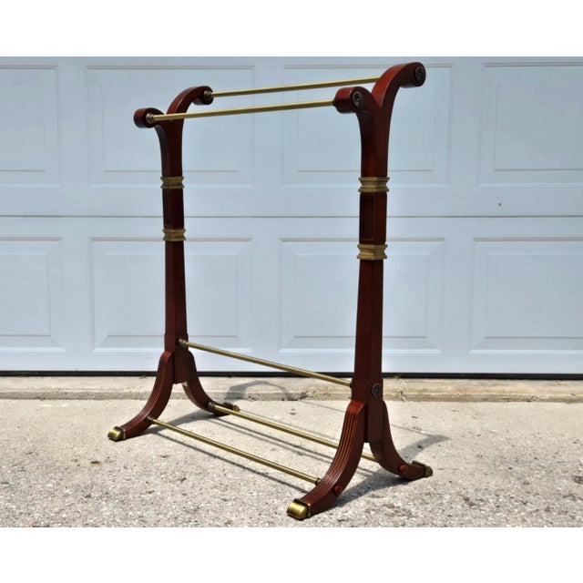 Traditional Bombay Company Brass & Mahogany Quilt Rack or Towel Stand For Sale - Image 3 of 15