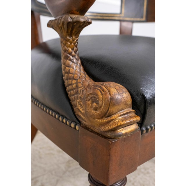 1980s Maitland Smith Set of 4 Empire Style Barrel Back Leather Club Chairs For Sale - Image 16 of 18