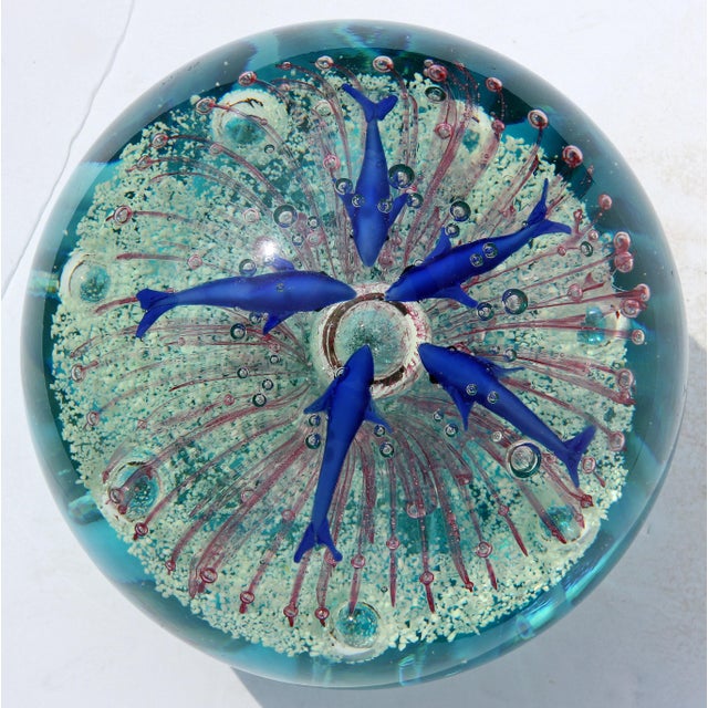 Murano Glass Paperweight Internal Decorations of Dolphins and Sea Life