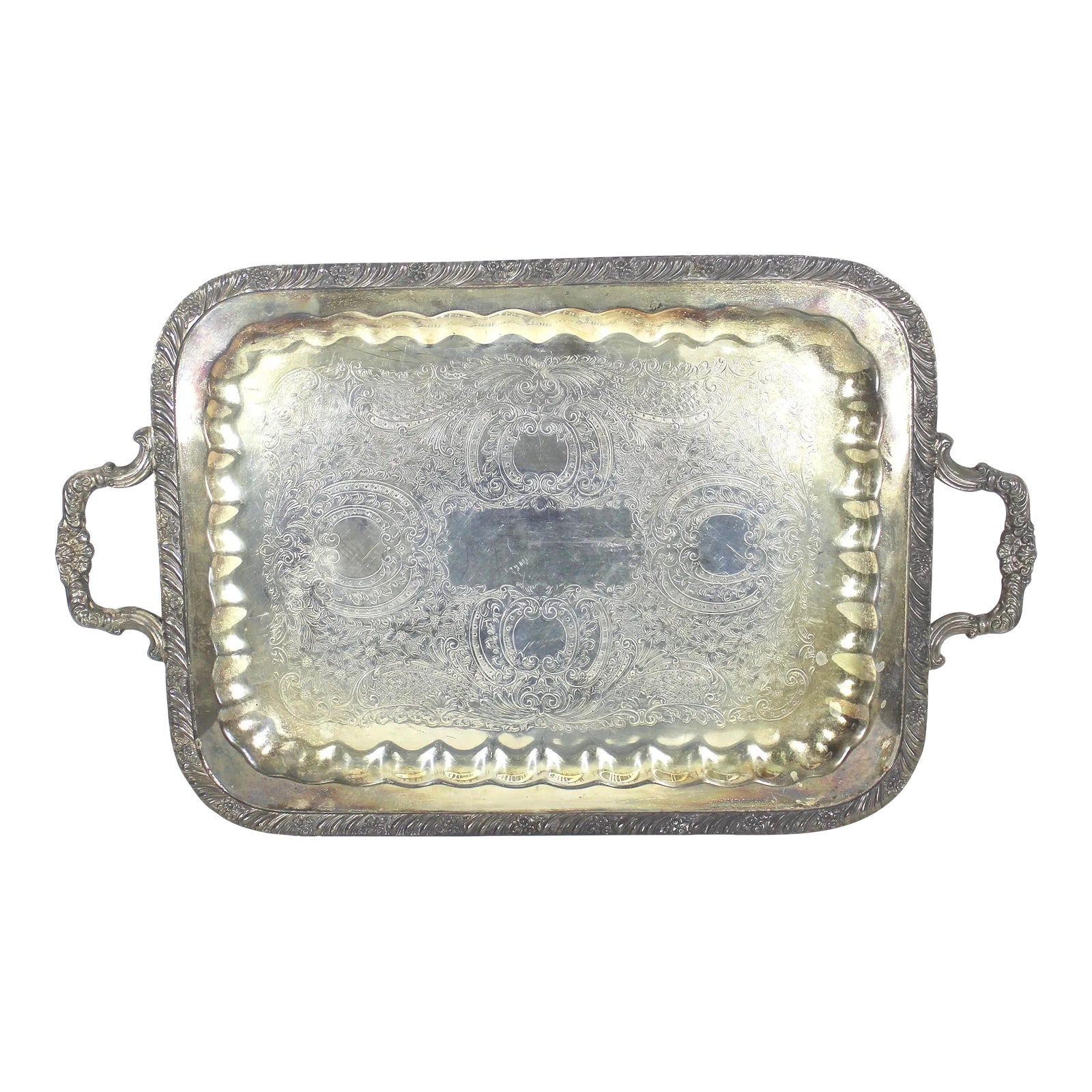 Large Butler’s Tray Silver Plated Rectangular Flower Detail Platter ...