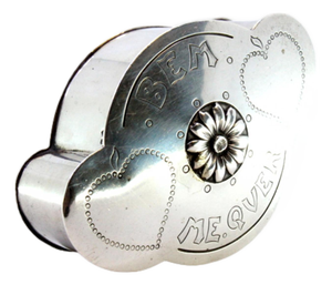 Flower-Shaped Silver Pin Box with Relief Lid and Hearts