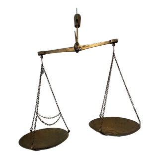 1918 Ottoman Empire Brass 16" Balance Scale — Crowned Anchor Maritime Guild Mark For Sale