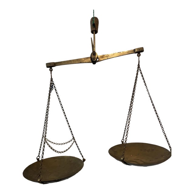 1918 Ottoman Empire Brass 16" Balance Scale — Crowned Anchor Maritime Guild Mark For Sale