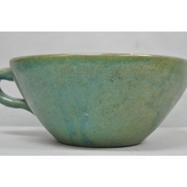 Vintage Primitive Green Glazed Ceramic Pottery Large Mixing Bowl W Handle For Sale - Image 9 of 18