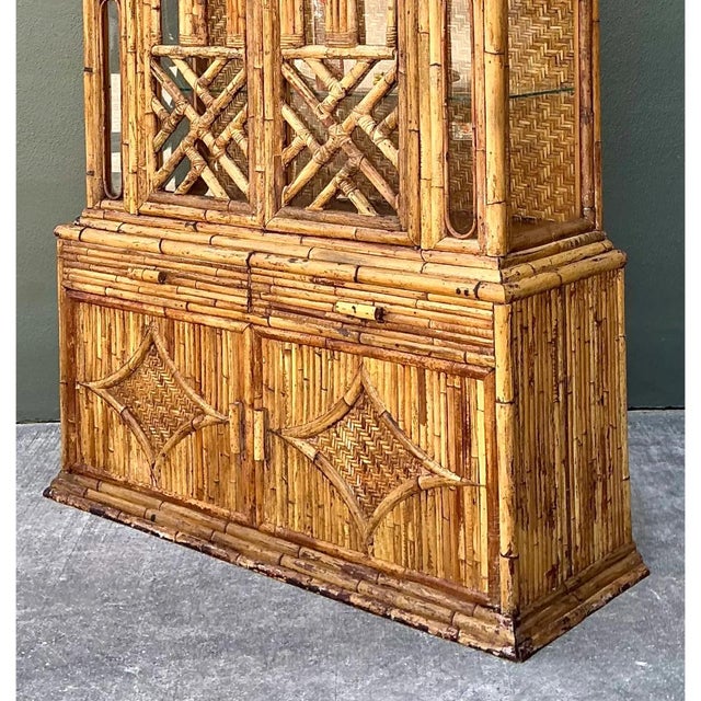 Vintage Chinoiserie Pagoda Rattan China Cabinet For Sale In West Palm - Image 6 of 12