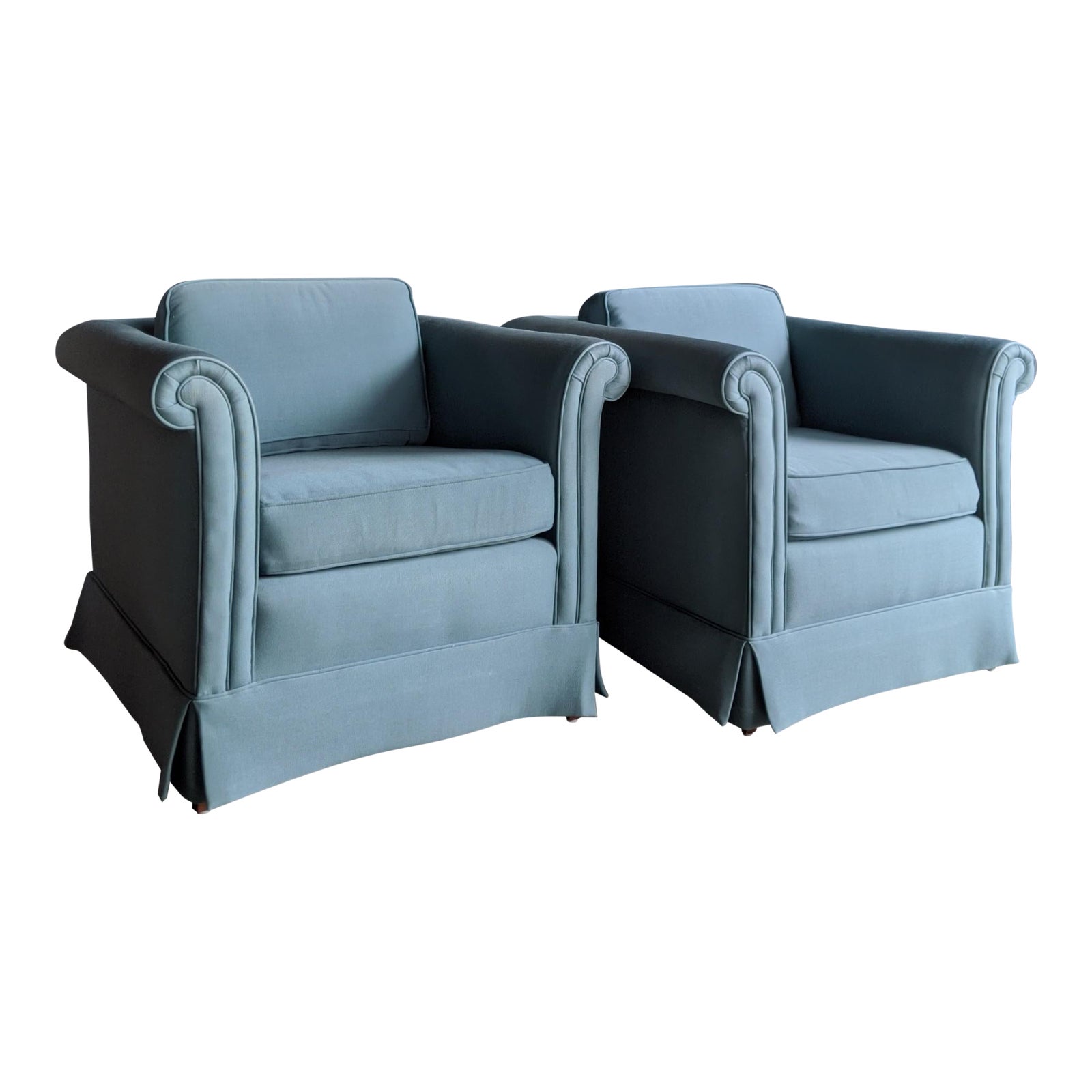 Hickory Chair Co Teal Rolled Arm Lounge Chairs A Pair Chairish