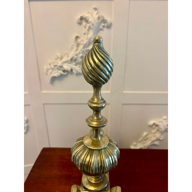 Large Antique Victorian Ornate Brass Fire Dogs and Andirons, 1880, Set of 2 For Sale - Image 4 of 14