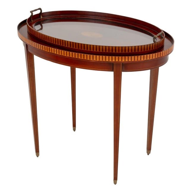 Traditional Sheraton Style Parquetry Mahogany Oval Tray Table For Sale - Image 3 of 7